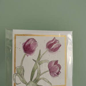 Felicitare pictata manual cu lalele - arte vizuale și accesorii  - picturi - acuarele picturi - Artynos.ro