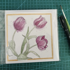 Felicitare pictata manual cu lalele - arte vizuale și accesorii  - picturi - acuarele picturi - Artynos.ro