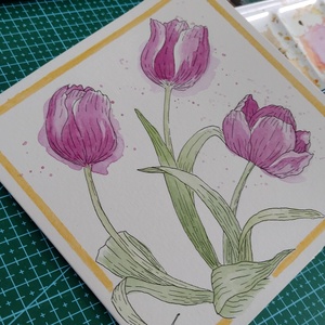 Felicitare pictata manual cu lalele - Artynos.ro