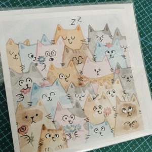 Felicitare pictata manual cu pisici si flori - Artynos.ro