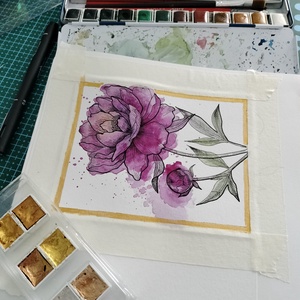 Felicitare pictata manual cu bujor - arte vizuale și accesorii  - picturi - acuarele picturi - Artynos.ro