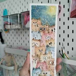 Semn de carte pictat manual cu pisici - Artynos.ro
