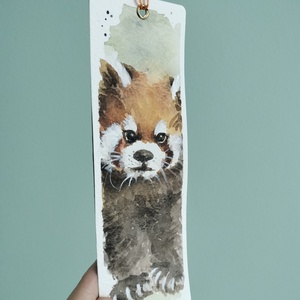 Set de 2 semne de carte pictate manual - Panda rosu  - arte vizuale și accesorii  - picturi - acuarele picturi - Artynos.ro