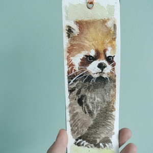 Set de 2 semne de carte pictate manual - Panda rosu  - arte vizuale și accesorii  - picturi - acuarele picturi - Artynos.ro