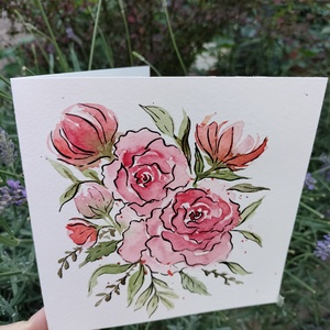 Felicitare pictata manual - trandafiri - casă & stil de viață - produse de papetărie - invitații, felicitări - Artynos.ro