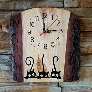 Trei pisoi negru ceas de perete, Casa & Stil de viata, Accesorii pentru decorat casa, Decoratiuni de pereti, decoratiuni suspendate, Ceasuri de perete, Prelucrarea lemnului, ARTYNOS