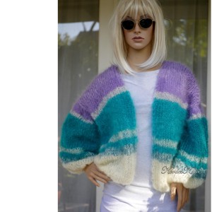 MOHER-BOMBER - cardigan tricotat manual la modă, pulover - îmbrăcăminte și modă - haine damă - hanorace, cardigane - Artynos.ro