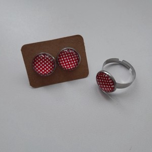 Bijuterii din margele de sticlă cu buline roșii - in cutie cadou -  - Artynos.ro