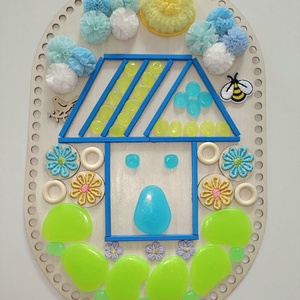 Covor senzorial/ panou Montessori handmade , Jucarii si echipamente pentru copii, Jocuri de gandire, Jocuri de echilibru, Altele, Acest covor tip mozaic "Casuta vesela" imbina texturi si culori vibrante pentru a capta atentia cel..., ARTYNOS