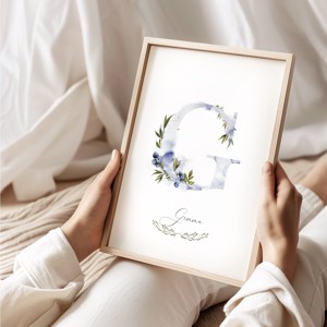 litera G, monogramă, imagine onomastică, decorare, acuarelă artă de perete, personalizată -  - Artynos.ro