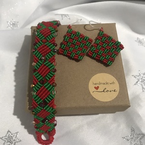 Set handmade in culori de sarbatoare - cercei si bratara , Bijuterii, Seturi de bijuterii, Confectionarea bijuteriilor, ARTYNOS