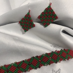 Set handmade in culori de sărbătoare - cercei și brățara  - bijuterii - seturi de bijuterii - Artynos.ro