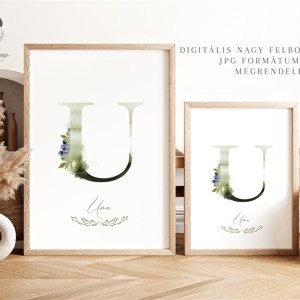 litera U, monogramă, imagine onomastică, decorare, acuarelă artă de perete, personalizată -  - Artynos.ro