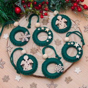 Macrame hoop ornament de Craciun 6 bucati - Verde inchis, , , ARTYNOS
