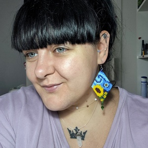 Cercei Lanul cu floarea soarelui  - bijuterii - cercei - cercei din mărgele - Artynos.ro