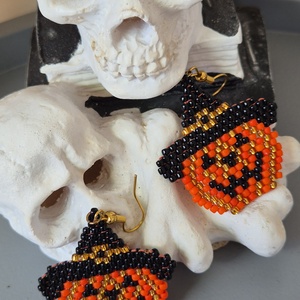 Cercei Dovleac Halloween  - bijuterii - cercei - cercei din mărgele - Artynos.ro