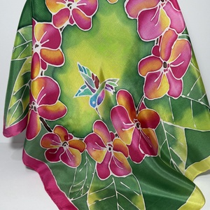 Colibri in cerc floral  esarfa din matase pictata manual, Imbracaminte si moda, Esarfe, palarii, fularuri, Sal, esarfa de cap, , ARTYNOS