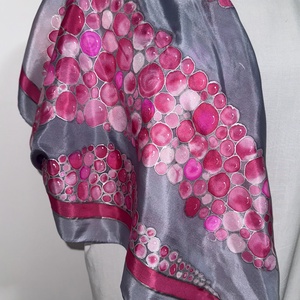 Spuma de zmeura invelita in matase-esarfa din matase pictata manual, Imbracaminte si moda, Esarfe, palarii, fularuri, Sal, esarfa de cap, , ARTYNOS