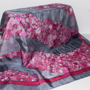 Spumă de zmeură învelită în mătase-eșarfă din mătase pictată manual - îmbrăcăminte și modă - eșarfe, pălării, fularuri - șal, eșarfă de cap - Artynos.ro