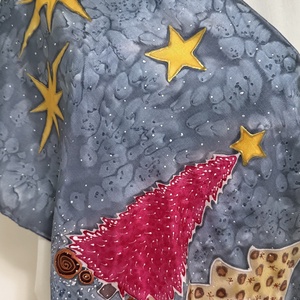 Set cu șal și cravată din mătase pictate manual  ediție de Crăciun în culori neconvenționale, șal 35130 cm + cravată  - îmbrăcăminte și modă - eșarfe, pălării, fularuri - șal, eșarfă de cap - Artynos.ro