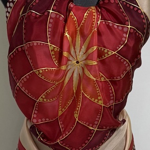 Rubin Mandala  eșarfă din mătase pictată manual - îmbrăcăminte și modă - eșarfe, pălării, fularuri - șal, eșarfă de cap - Artynos.ro