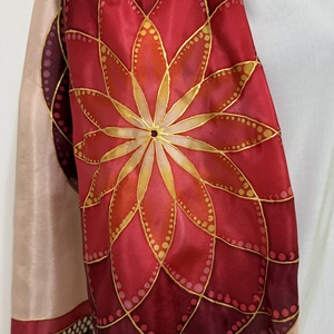 Rubin Mandala  eșarfă din mătase pictată manual - îmbrăcăminte și modă - eșarfe, pălării, fularuri - șal, eșarfă de cap - Artynos.ro