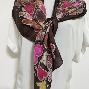 Esarfa din matase naturala  pictata manual - Inimi Dulci, Imbracaminte si moda, Esarfe, palarii, fularuri, Sal, esarfa de cap, , ARTYNOS