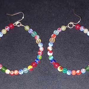 Cercei handmade cu millefiori, pietre semipretioase si argint, Bijuterii, Cercei, Cercei cerc, , Cercei handmade cu margele millefiori, jad, agat si accesorii argint., ARTYNOS