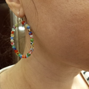 Cercei handmade cu millefiori, pietre semipretioase si argint - bijuterii - cercei - cercei cerc - Artynos.ro