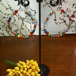 Cercei handmade cu millefiori, pietre semipretioase si argint, Bijuterii, Cercei, Cercei cerc, , ARTYNOS
