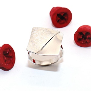 Inel de dama din argint, patrat incrucisat, marimea 58, reglabil (EGY.161), Bijuterii, Inele, Inele statement, Confectionarea bijuteriilor, Giuvaergiu, ARTYNOS