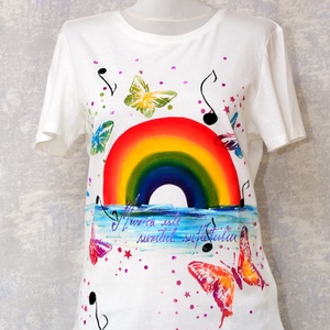 Tricou pictat manual, unicat, Îmbrăcăminte și modă, Haine damă, Tricou și top de damă, Pictură, ARTYNOS