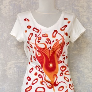 Tricou alb, pictat manual, unicat, Îmbrăcăminte și modă, Haine damă, Tricou și top de damă, Pictură, ARTYNOS