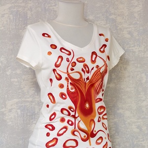Tricou alb, pictat manual, unicat - îmbrăcăminte și modă - haine damă - tricou și top de damă - Artynos.ro