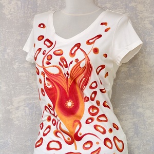 Tricou alb, pictat manual, unicat - îmbrăcăminte și modă - haine damă - tricou și top de damă - Artynos.ro