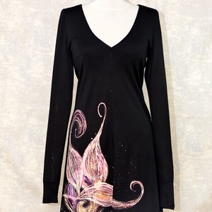 Rochie neagra, pictata manual, unicat, Îmbrăcăminte și modă, Haine damă, Rochie, dintr-o bucată, Pictură, ARTYNOS