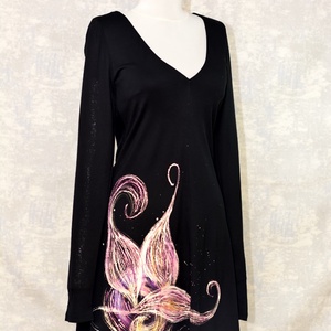 Rochie neagra, pictata manual, unicat - îmbrăcăminte și modă - haine damă - rochie, dintr-o bucată - Artynos.ro