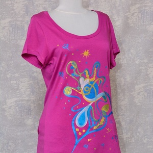 Tricou magenta cu pictură abstractă, unicat - îmbrăcăminte și modă - haine damă - tricou și top de damă - Artynos.ro
