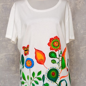 Tricou ivoire cu pictură florală, abstractă, Imbracaminte si moda, Haine dama, Tricou si top de dama, Pictura, ARTYNOS