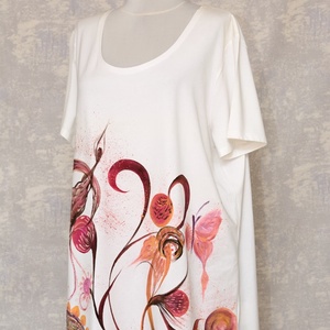 Tricou alb cu pictură florală, unicat - îmbrăcăminte și modă - haine damă - tricou și top de damă - Artynos.ro
