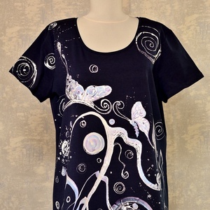  Tricou bleumarin cu pictură abstractă, unicat - Artynos.ro