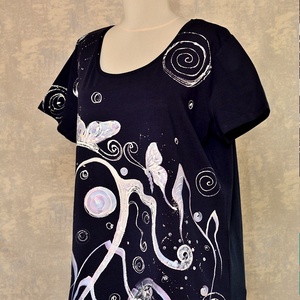  Tricou bleumarin cu pictură abstractă, unicat - îmbrăcăminte și modă - haine damă - tricou și top de damă - Artynos.ro