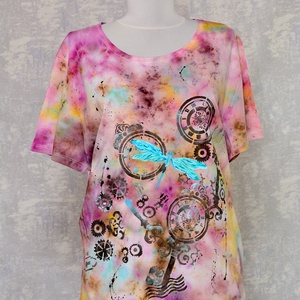  Tricou Tie and Dye, Libelule în timp, unicat, Imbracaminte si moda, Haine dama, Tricou si top de dama, Pictura, ARTYNOS