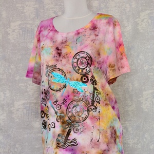  Tricou Tie and Dye, Libelule în timp, unicat - îmbrăcăminte și modă - haine damă - tricou și top de damă - Artynos.ro