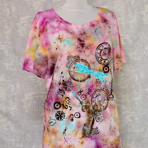  Tricou Tie and Dye, Libelule în timp, unicat - îmbrăcăminte și modă - haine damă - tricou și top de damă - Artynos.ro