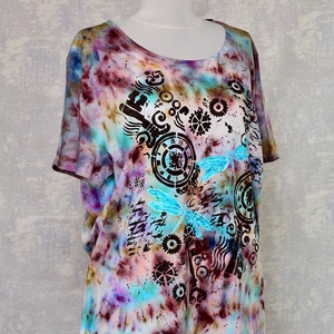 Tricou Tie and Dye, Libelule în timp, unicat - îmbrăcăminte și modă - haine damă - tricou și top de damă - Artynos.ro