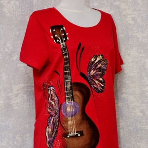  Tricou roșu pictat, unicat - îmbrăcăminte și modă - haine damă - tricou și top de damă - Artynos.ro