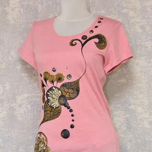 Tricou roz cu pictură abstractă, unicat - îmbrăcăminte și modă - haine damă - tricou și top de damă - Artynos.ro
