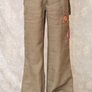 Pantaloni de in cu pictura abstracta, unicat, Imbracaminte si moda, Haine dama, Pantaloni dama, Pictura, ARTYNOS