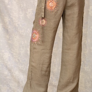 Pantaloni de in cu pictură abstractă, unicat - îmbrăcăminte și modă - haine damă - pantaloni damă - Artynos.ro